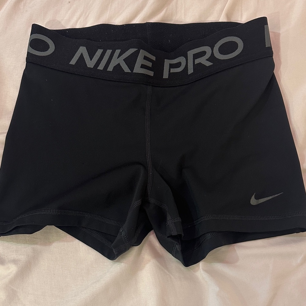 Nike Pro Black Athletic Compression Shorts with Gray Logo
